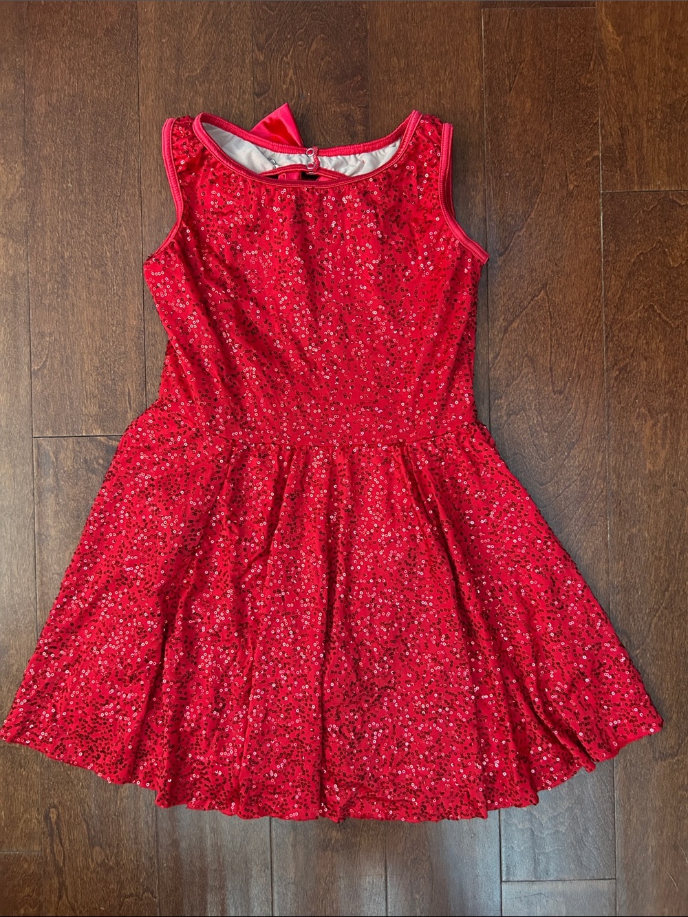 Weissman Women’s Red Sequin Fit-and-Flare Dress, with Open Back and Bow, Size MA
